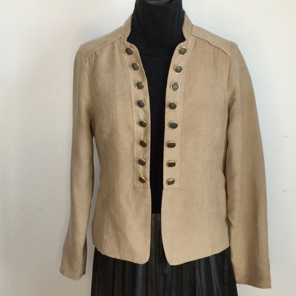 faux suede blazer gold tone buttons women size M